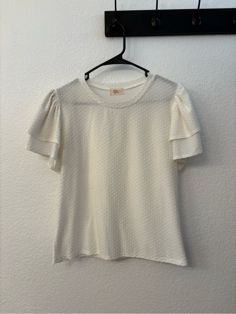 White Dot Flutter Sleeve Blouse